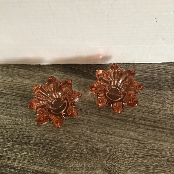Vtg Pink Glass Candlestick  Holders - Picture 3 of 11